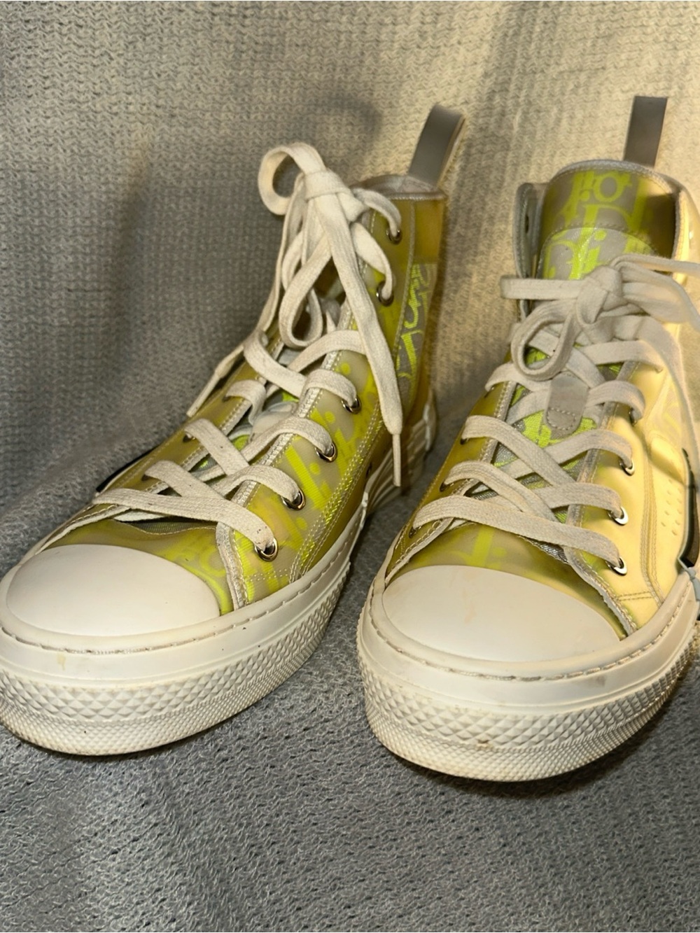 Dior High-Top Sneakers in Yellow and White Monogram - Picture 2 of 11